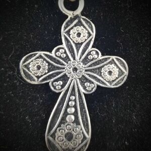 Mexican Sterling silver Cross Pendant handmade Vintage Oxidized sterling silver